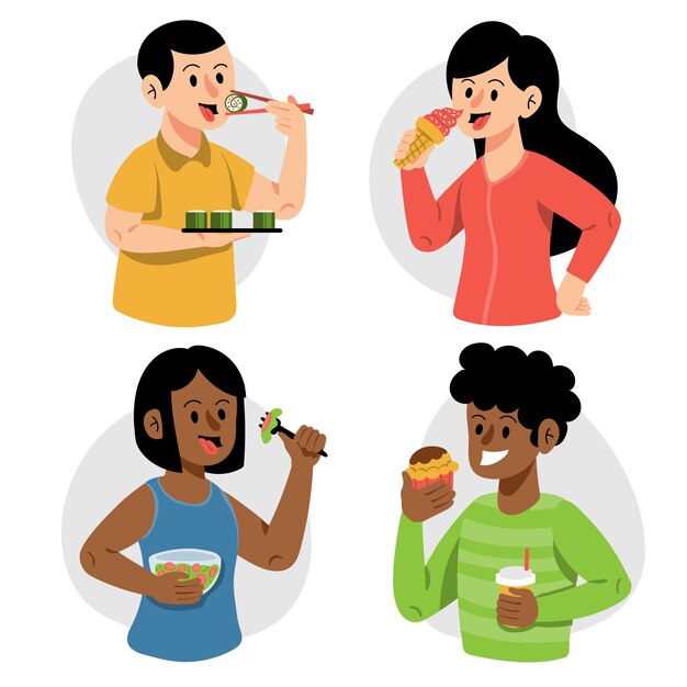 Hand drawn flat design people eating collection