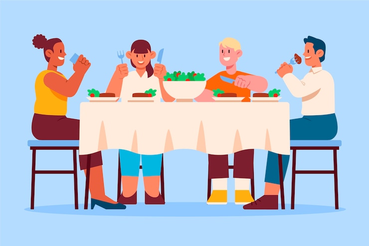 Free Vector hand drawn flat design people eating collection