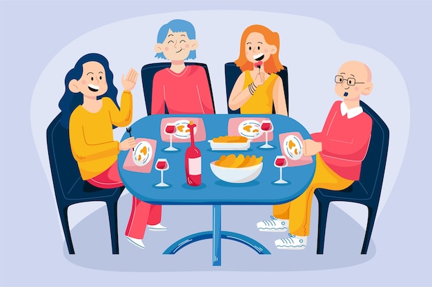 Free vector hand drawn flat design people eating collection