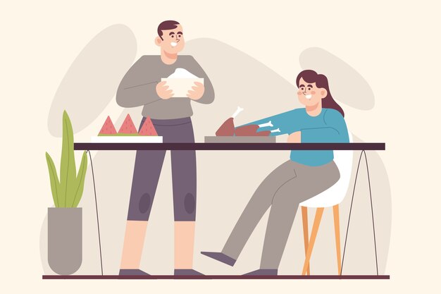 Hand drawn flat design people eating collection