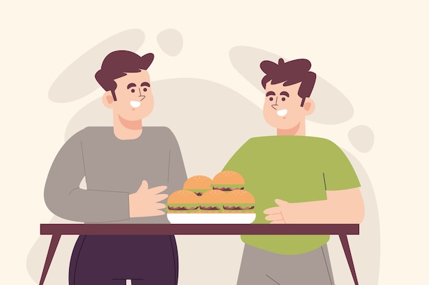 Hand drawn flat design people eating collection