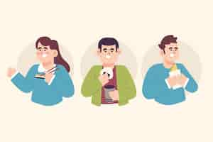 Free vector hand drawn flat design people eating collection