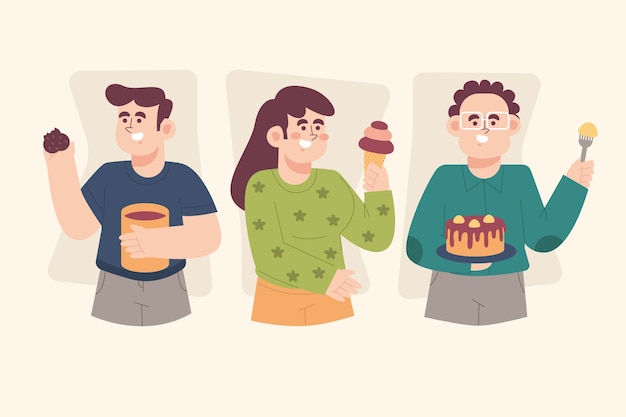 Free vector hand drawn flat design people eating collection