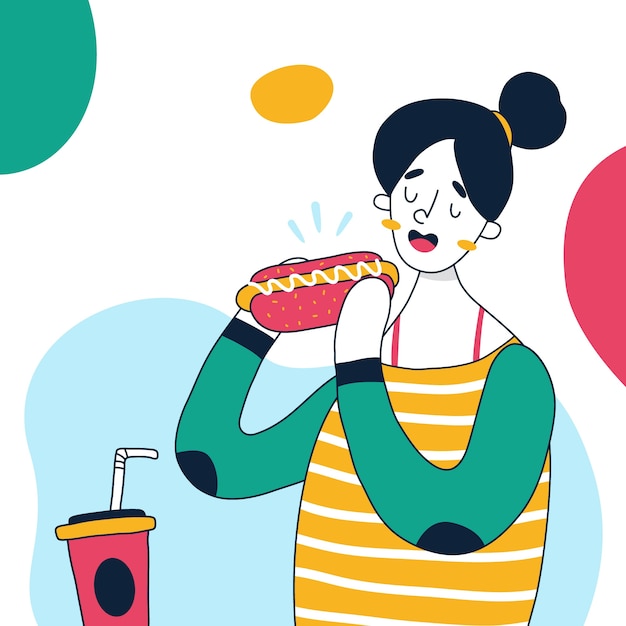 Hand drawn flat design people eating collection