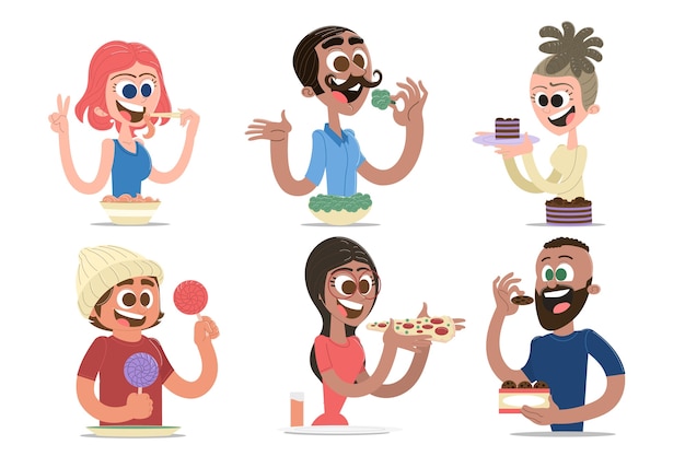 Free vector hand drawn flat design people eating collection