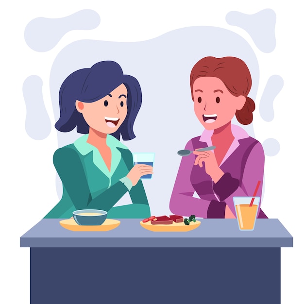 Free vector hand drawn flat design people eating illustration