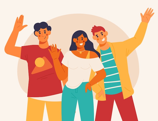 Free vector hand drawn flat design people waving illustration