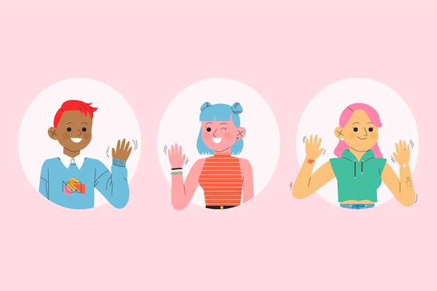 Hand drawn flat design people waving illustration