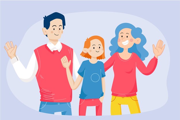 Hand drawn flat design people waving illustration