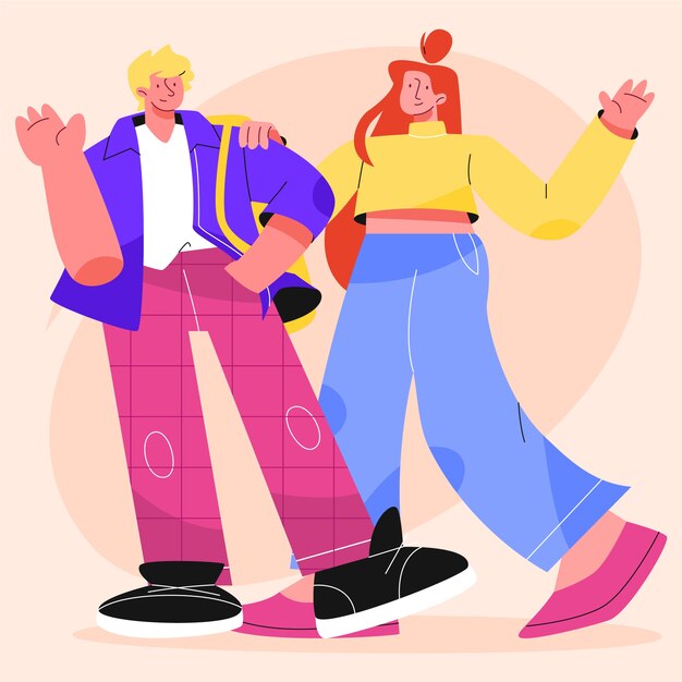 Hand drawn flat design people waving illustration