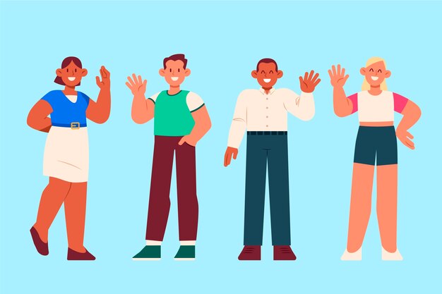 Hand drawn flat design people waving illustration