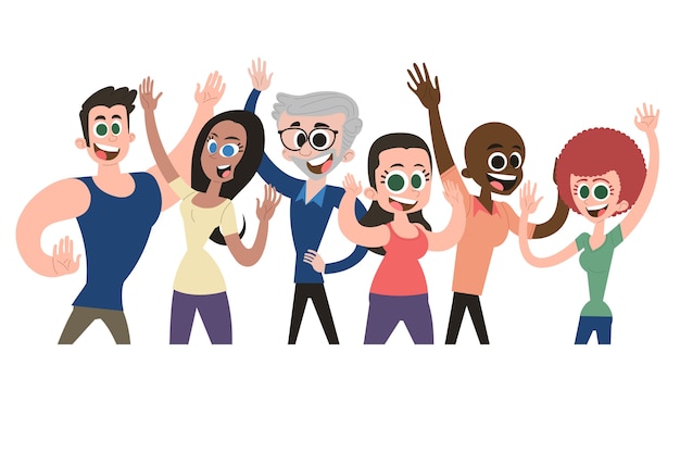 Hand drawn flat design people waving illustration