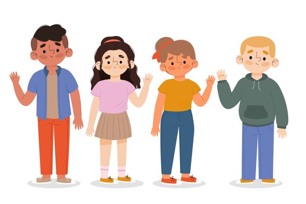 Hand drawn flat design people waving illustration