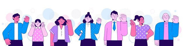 Hand drawn flat design people waving illustration