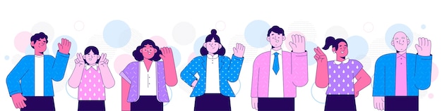 Hand drawn flat design people waving illustration