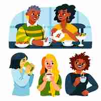 Free vector hand drawn flat design people with hot drinks