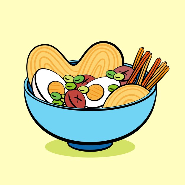 Нарисованная рукой плоская иллюстрация еды тыкать миску еды