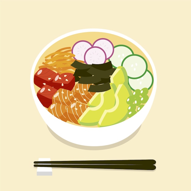 Free vector hand drawn flat design poke bowl food illustration