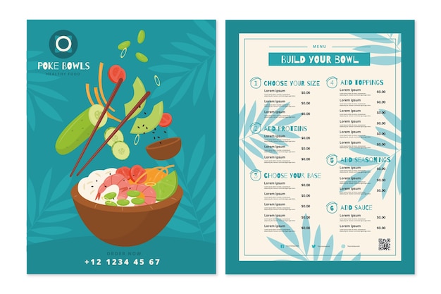 Hand drawn flat design poke menu template