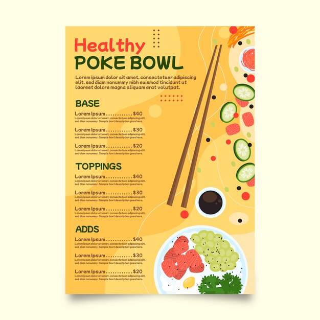 Hand drawn flat design poke menu template