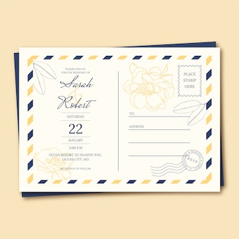 Ручной обращается плоский дизайн открытки свадебные приглашения