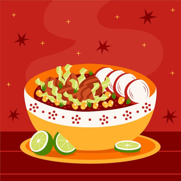 Hand drawn flat design pozole illustration