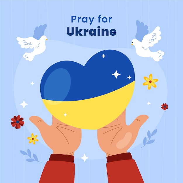 Hand drawn flat design pray for ukraine illustration