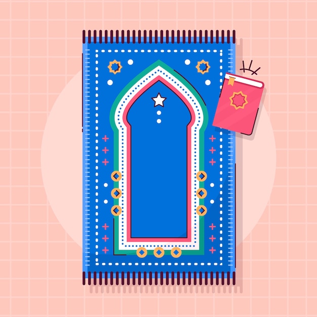 Нарисованная рукой иллюстрация молитвенного коврика плоского дизайна