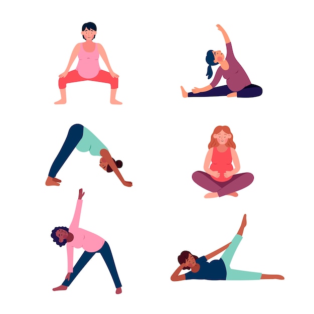 Free vector hand drawn flat design pregnancy yoga collection