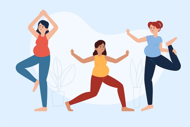 hand drawn flat design pregnancy yoga collection