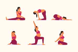 Vettore gratuito collezione di yoga in gravidanza dal design piatto disegnato a mano