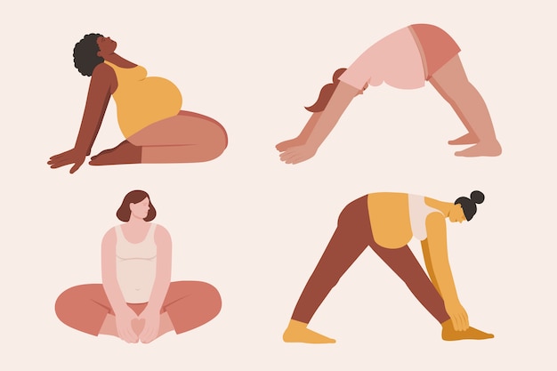 hand drawn flat design pregnancy yoga collection