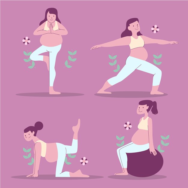 Hand drawn flat design pregnancy yoga collection