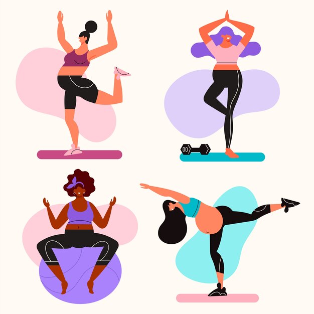 Hand drawn flat design pregnancy yoga collection