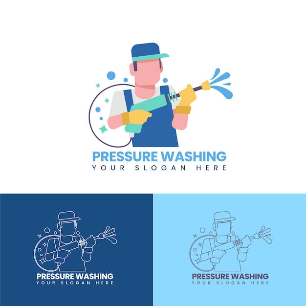 Logo di lavaggio a pressione design piatto disegnato a mano