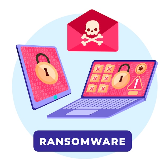 Illustrazione di ransomware design piatto disegnato a mano