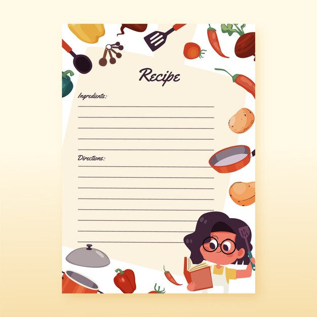 Hand drawn flat design recipe book template