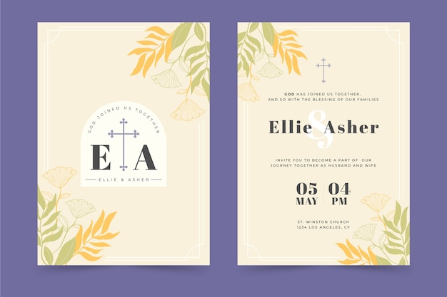 Free vector hand drawn flat design religion wedding invitations