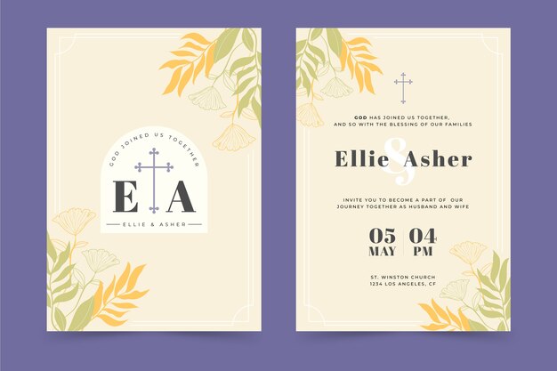 Hand drawn flat design religion wedding invitations