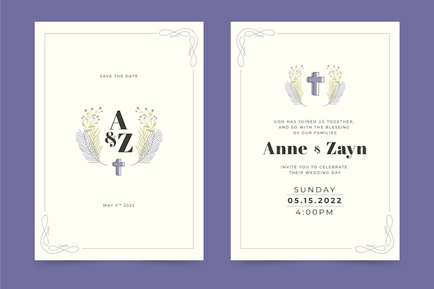 Free vector hand drawn flat design religion wedding invitations