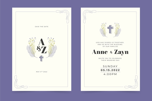 手描きのフラットデザインの宗教の結婚式の招待状