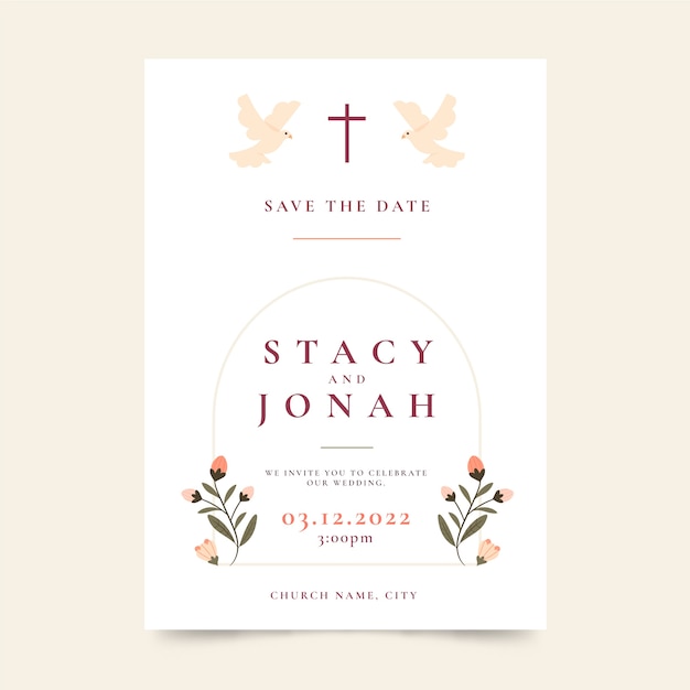 Free vector hand drawn flat design religion wedding invitations