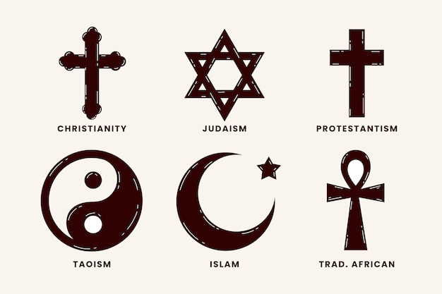 손으로 그린 평면 디자인 종교 기호 컬렉션