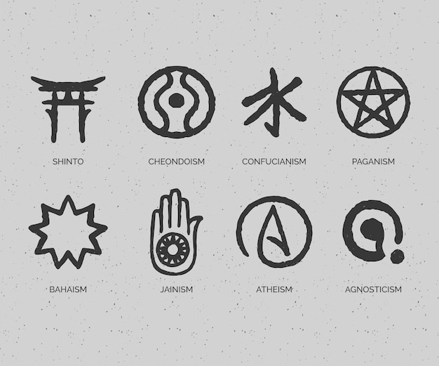 免费矢量手绘平设计宗教符号集合
