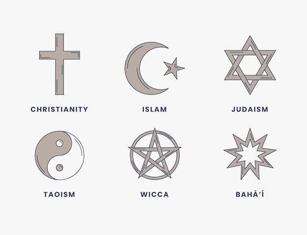 Collezione di simboli religiosi di design piatto disegnato a mano