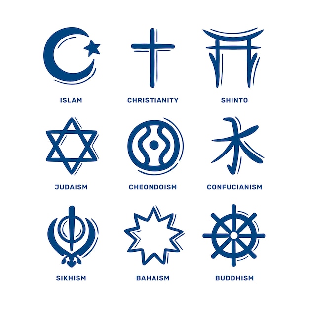 Бесплатное векторное изображение Ручной обращается плоский дизайн коллекции религиозных символов