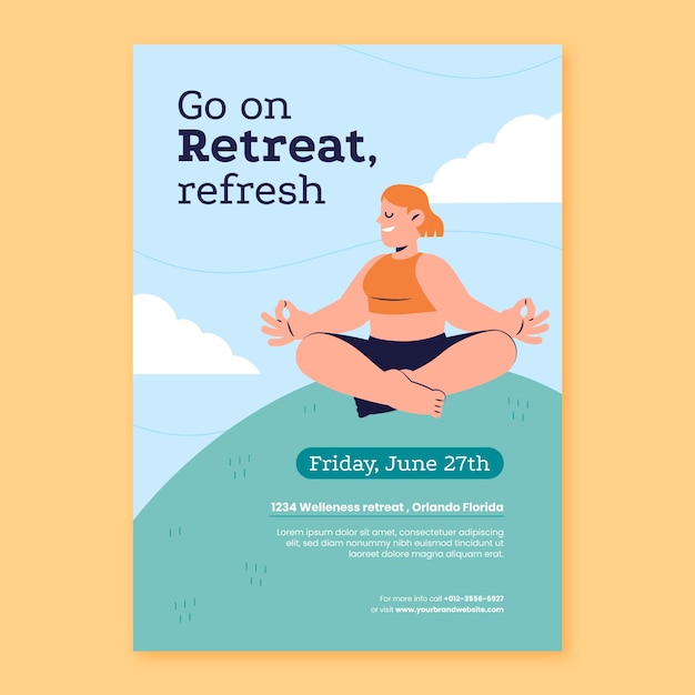 Free vector hand drawn flat design retreat flyer template