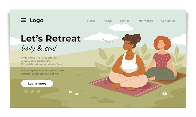 Hand drawn flat design retreat landing page