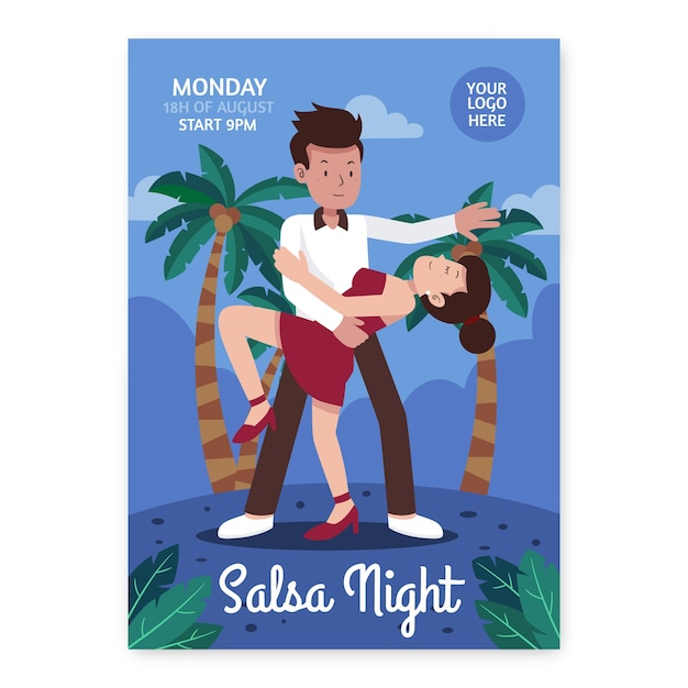 Vettore gratuito poster di salsa design piatto disegnato a mano