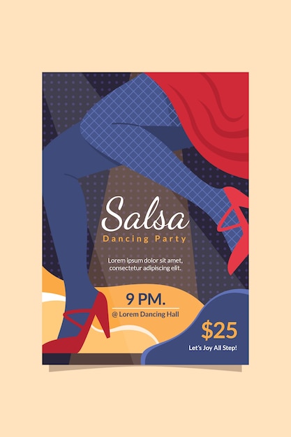 Vettore gratuito poster di salsa design piatto disegnato a mano